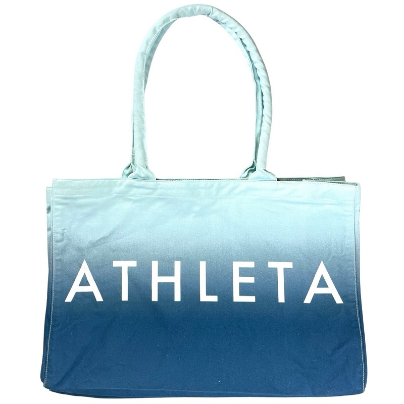 Athleta Cotton Canvas Open Top Rectangle Shopping Tote Bag Blue