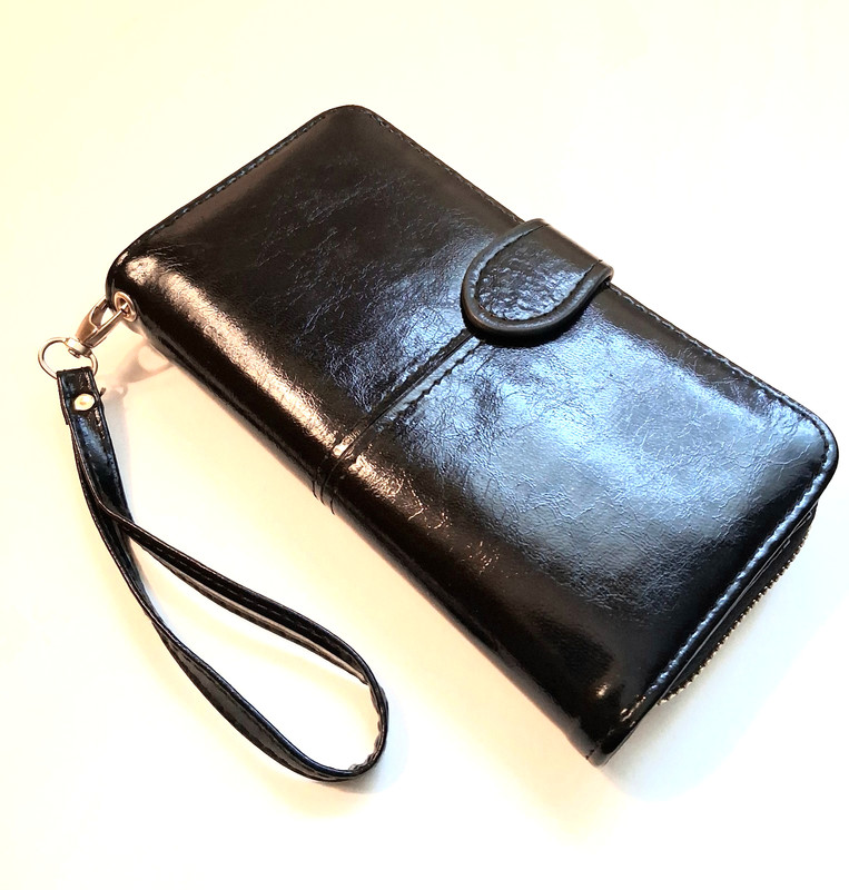 Unbranded Womens Black Clutch Organizer Purse 8x4x1-1/2 Inches Wrist Strap