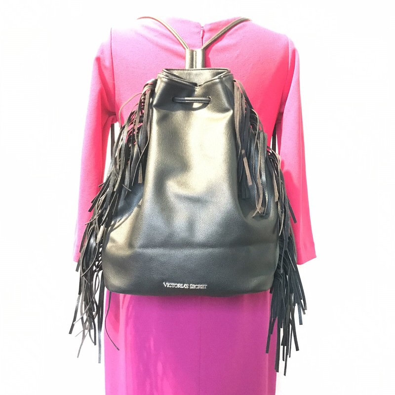 VICTORIA SECRET Black Backpack Fashion Show Bag Limited Edition Fringe Purse L