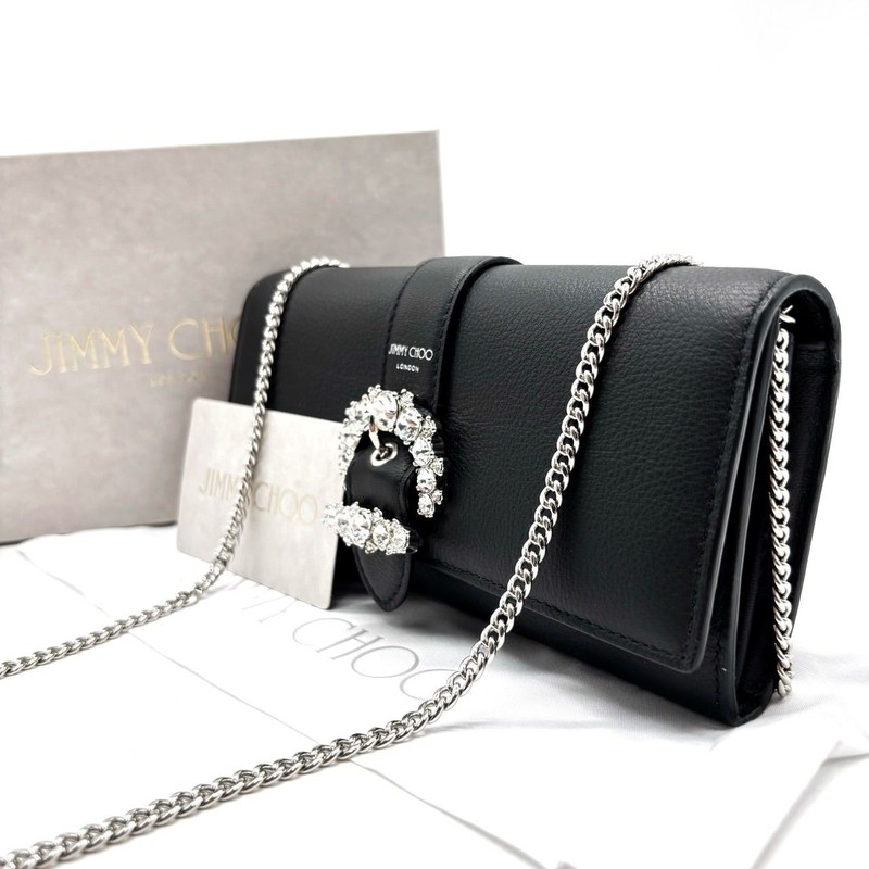 Jimmy Choo Black Leather Shoulder Bag 19cm Compact Crossbody Adjustable Strap