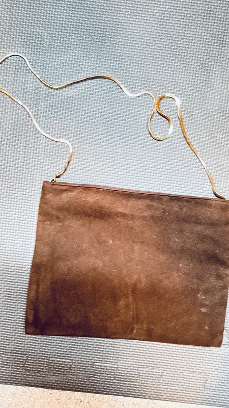 REVA Vintage Ultra Suede Brown Shoulder Bag Gold Chain Strap Solid Accent