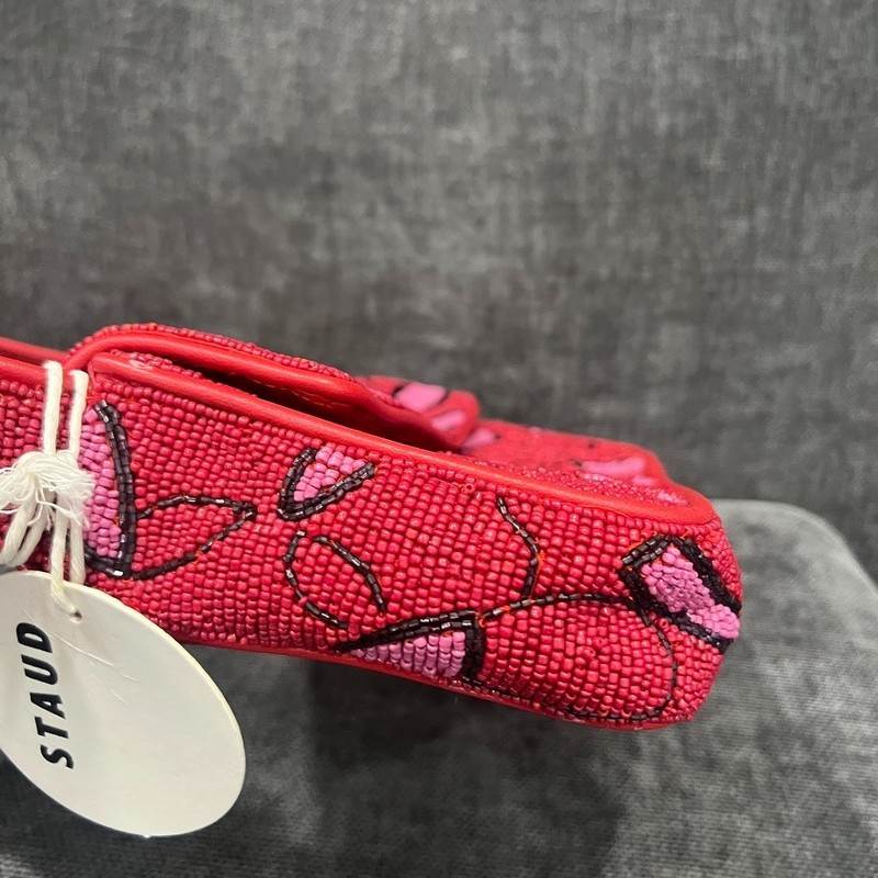 STAUD Tommy Beaded Shoulder Bag in Cherry Abstract Wave gallery