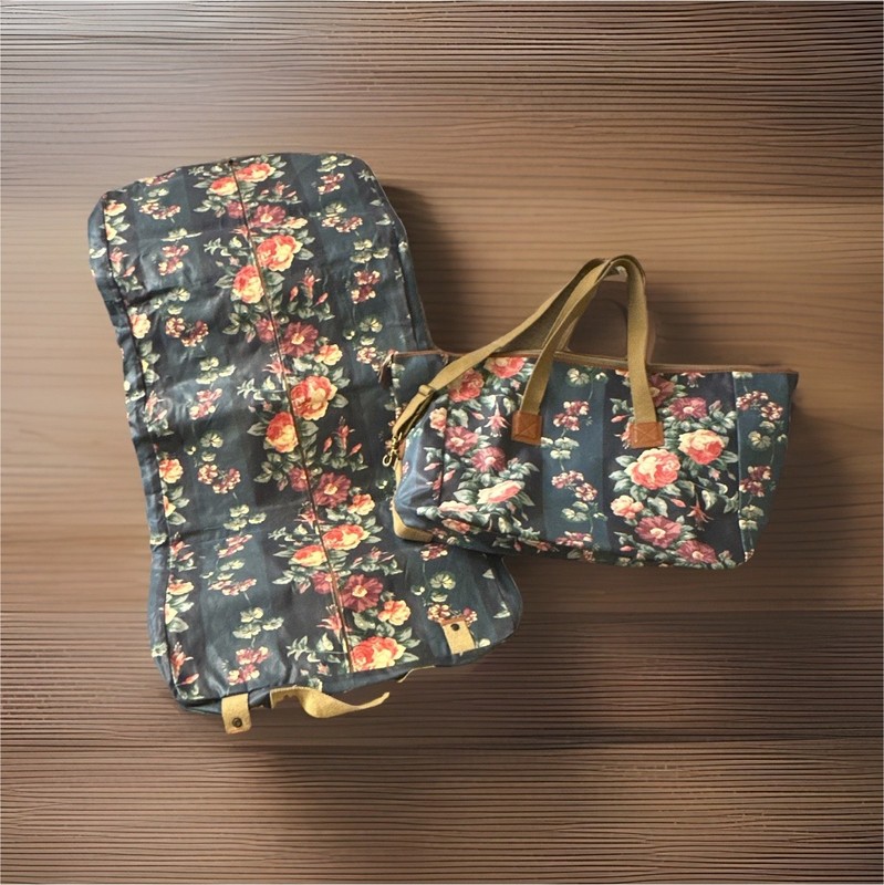 VINTAGE 90s Laura Ashley Navy Floral XL Tote Bag & matching Garment Bag
