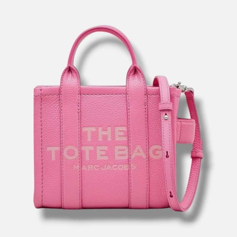 Marc Jacobs Women’s Pink Leather Tonal Embossed Brand Top Zipper Tote Bag