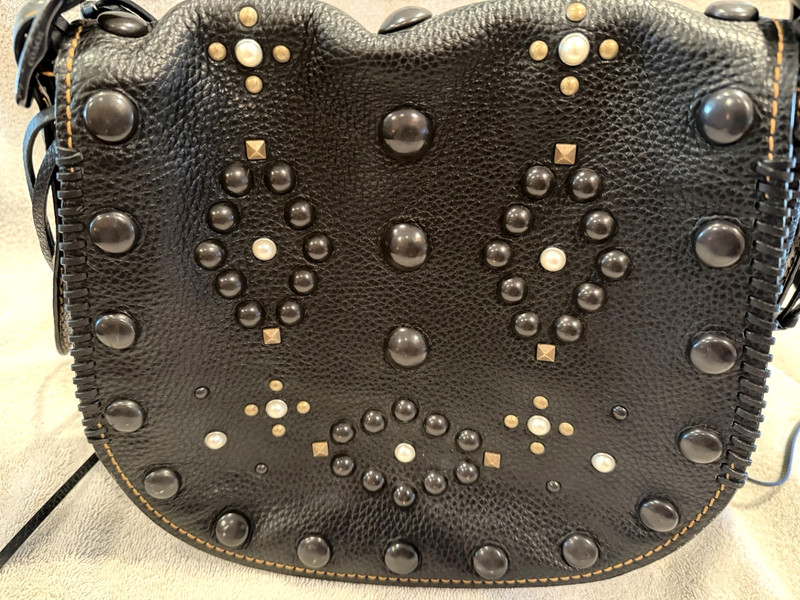 COACH BLACK SADDLE BAG GLOVE TANNED LEATHER WESTERN STUDDED RIVETS & WHIPLASH