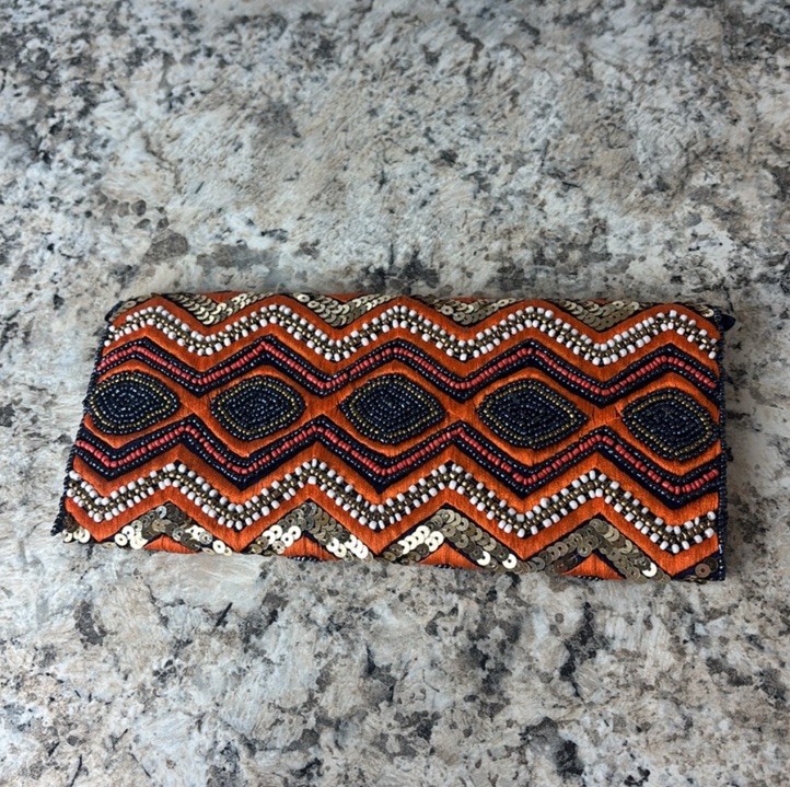 Antik Kraft Orange Purple Beaded Crossbody Clutch *missing strap* gallery