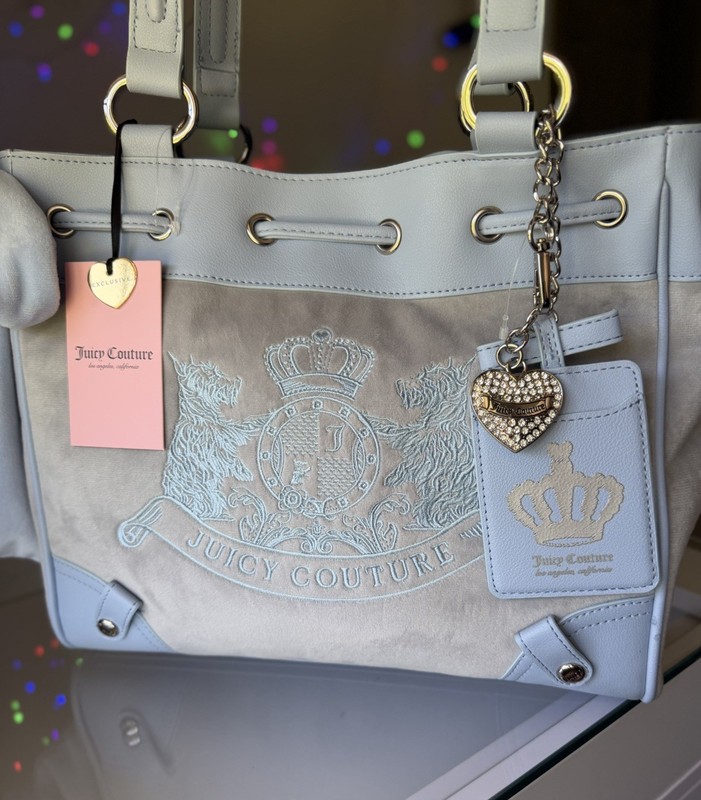 Juicy Couture Classic Scottie Dog Daydreamer Tote Bag Dusty Blue Gray Y2k Viral