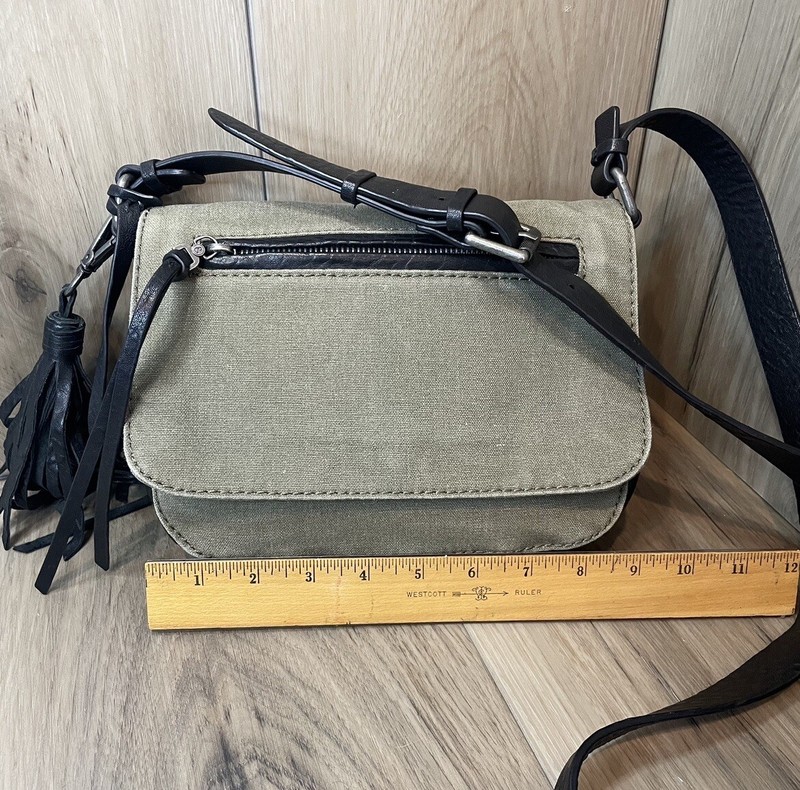 Treasure & Bond Canvas And Leather Cross Body Tassel Flap Bag Purse gallery