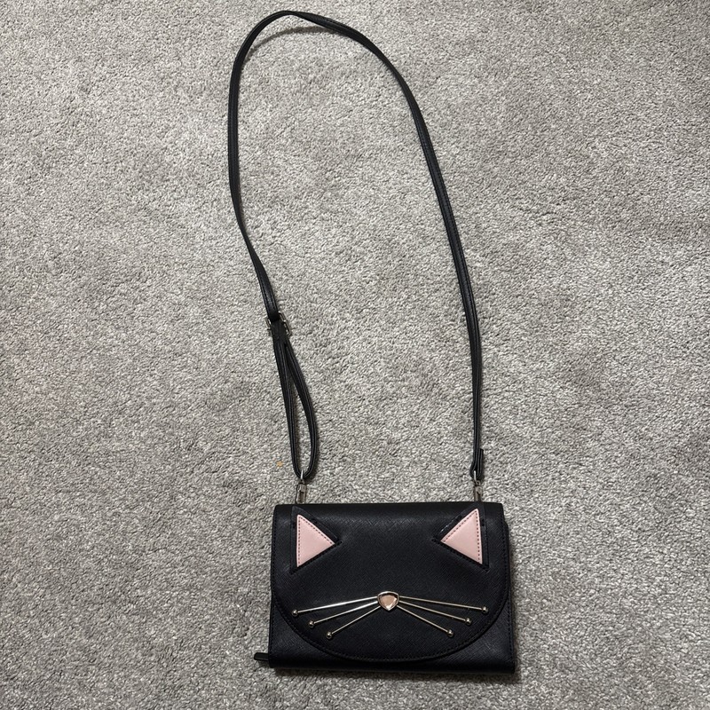 KATE SPADE Winni Jazz Things Up Black Cat Kitty Crossbody Wallet Bag
