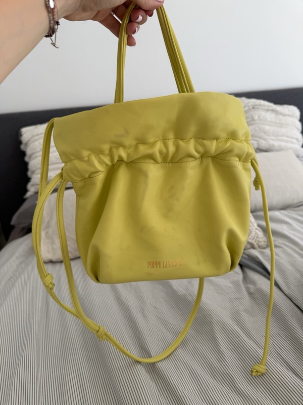 Poppy Lissiman Denny Drawstring Pouch Bag Citrus Yellow Vegan Leather Designer gallery