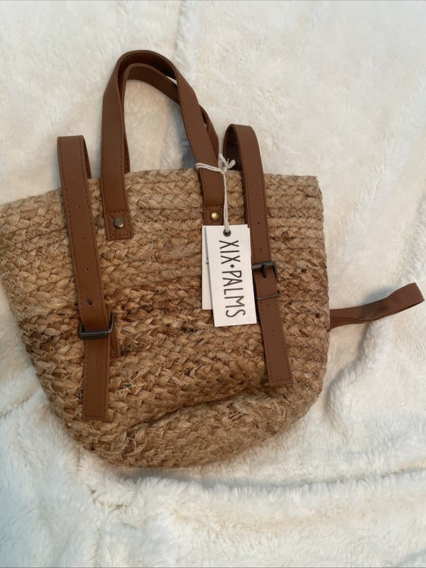 NWT XIX PALMS WOMEN’S INSULATED JUTE FAUX LEATHER BACKPACK BAG PURSE TAN
