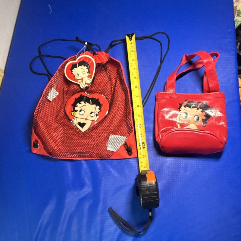 Betty Boop Small Drawstring Sling Backpack w/ handbag, Pockets