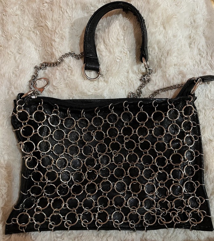 Butterfly Black Shoulder Bag With Metal Interlocking Rings Punk Gothic Metal Edg