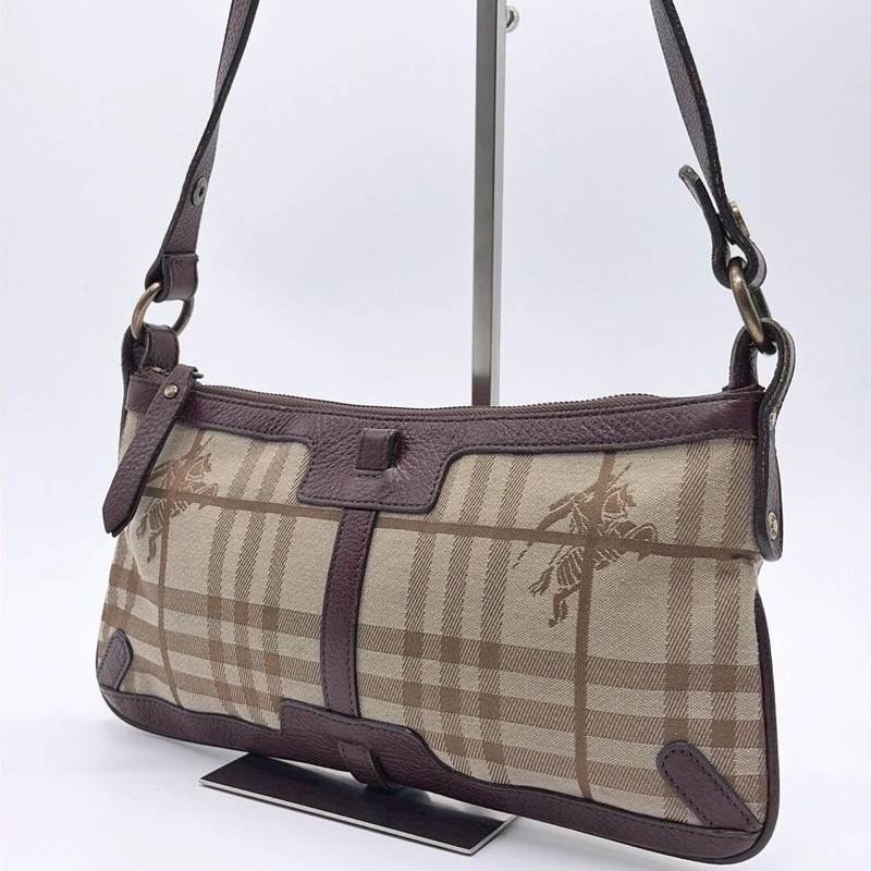 BURBERRY Shoulder Bag Nova Check Canvas Leather Brown Authentic From Japan