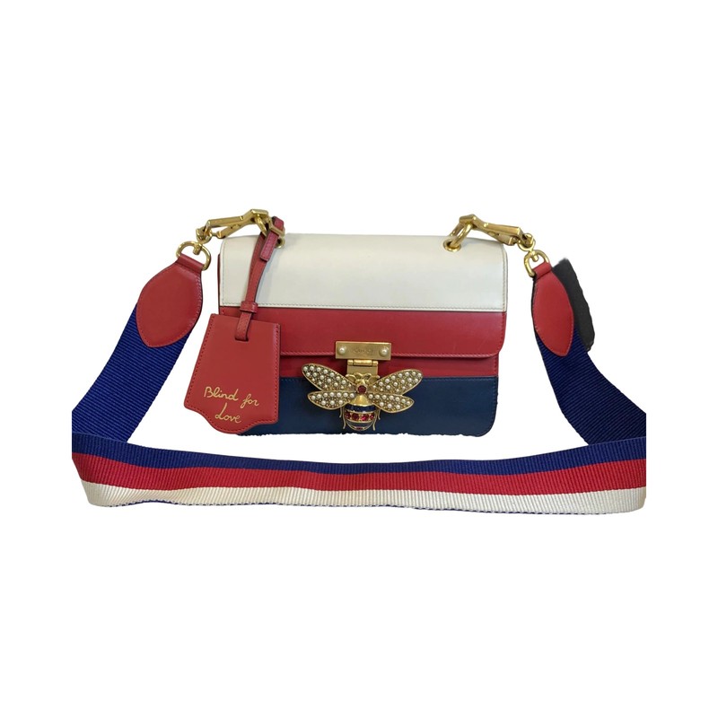 Gucci Margaret Bee Pearl Multicolor Canvas Leather Shoulder Bag
