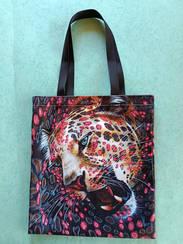 Leopard Tote Bag, Original Artwork Print Hand-Signed Linen Style Fabric,Vera Art