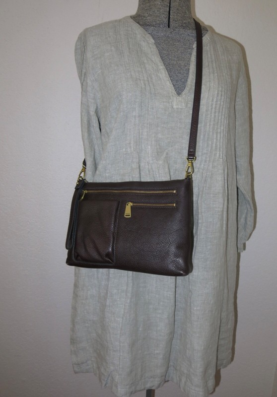 FOSSIL BROWN LEATHER PIPER CROSSBODY CLUTCH PURSE HANDBAG ZB6927