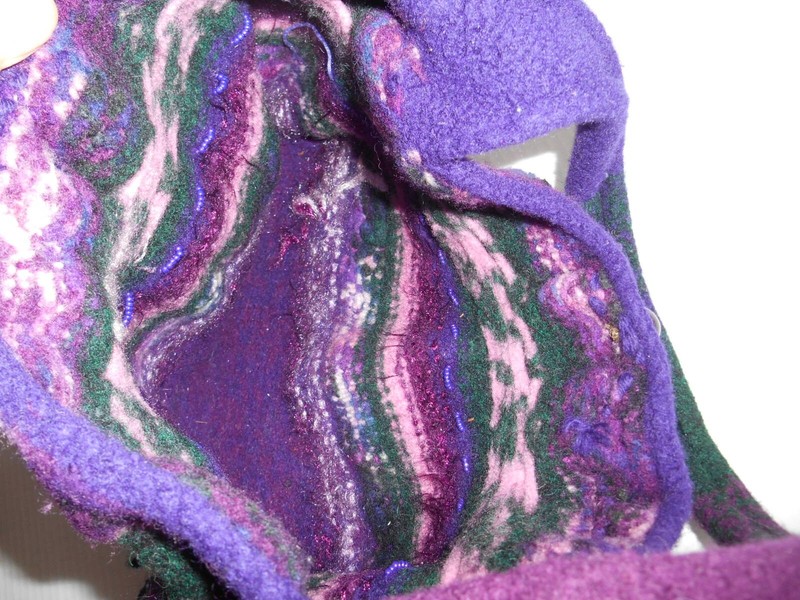 VTG Handmade Crochet Wet felted Purple Wool Art Boho Hippie Festival Bag Purse gallery