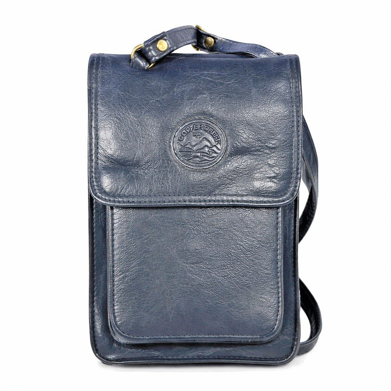 Copper Creek Navy Blue Leather Crossbody Bag Wallet Organizer Embossed Logo