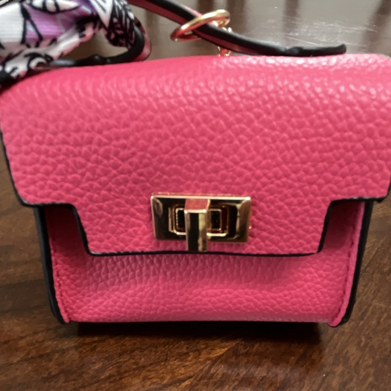 Mini Pink Solid Crossbody Bag Gold-Tone Turn Lock Black Strap Charm