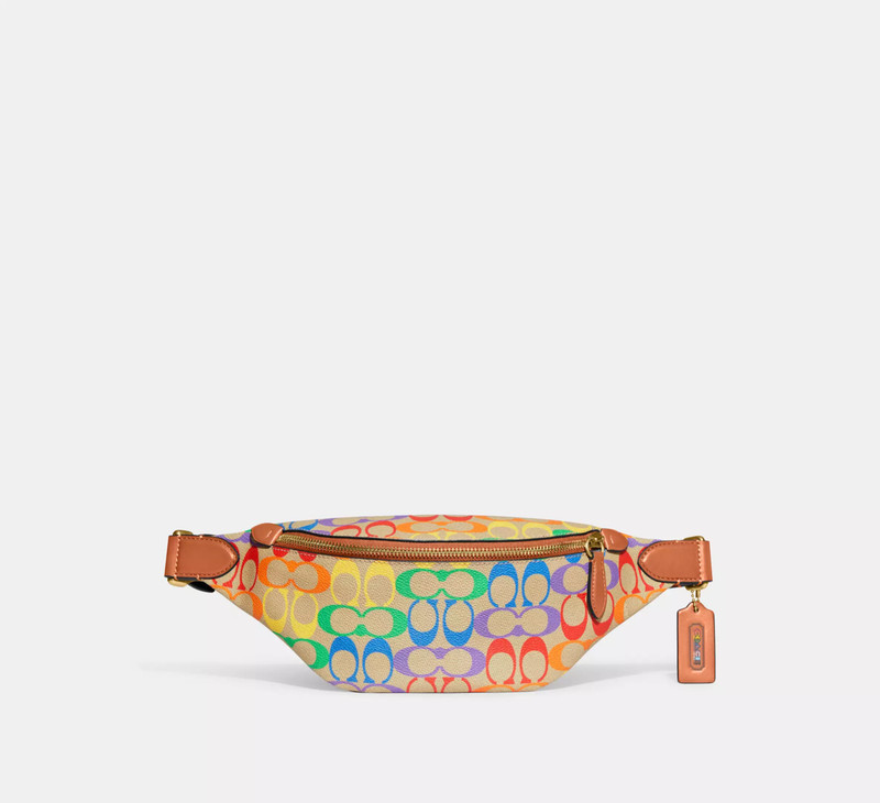 Coach Charter Belt Bag 7 In Rainbow Signature Canvas Leather Pride LGBTQ