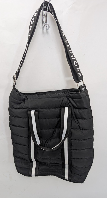 Sephora Puffer Zippered Adjustable Strap Crossbody Tote Black Bag 15″ x 10″ x 4″