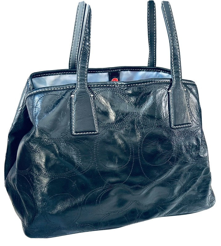 BLACK COACH SIGNATURE MID FRAME SHOULDER TRAVEL HOBO TOTE HANDBAG #F15658 LTHER gallery