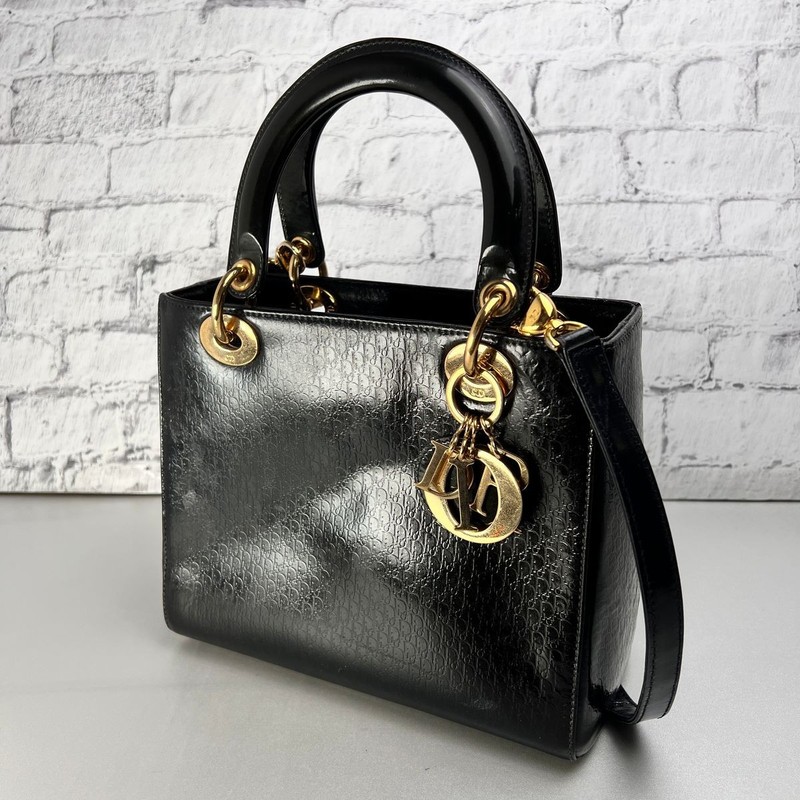 Dior Bag: Cannage 2WAY Patent Leather Black W25H19.5D12cm w/o accessories;