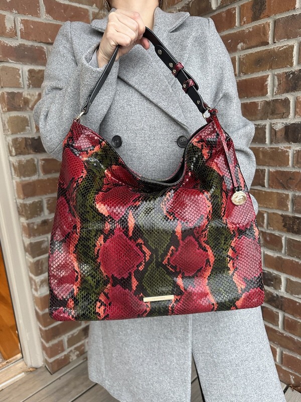NWT Brahmin Isabella Garland Grove Shoulder Bag- Snake red/green black/pink gallery