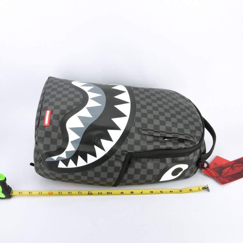 Sprayground Shark Lights Out Effect Leather Backpack Unisex Plaid Black Gray gallery