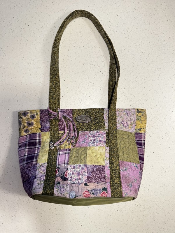 Longaberger Women’s Patchwork Quilted Tote Purple/Green Double Handles Lined