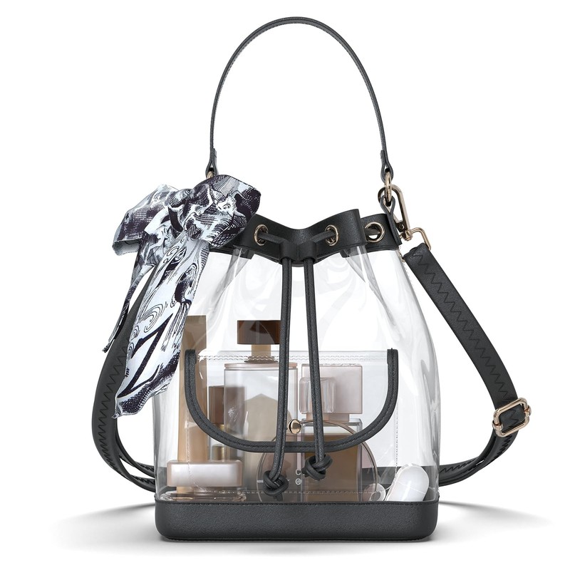 Clear Bag for Stadium Approved, Clear Crossbody Bucket Bag Transparent PVC Pu…