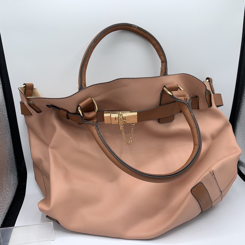 New JustFab Polyvinyl Large 17″ x 14″ x 6″ Tote Handbag Salmon Beige Color