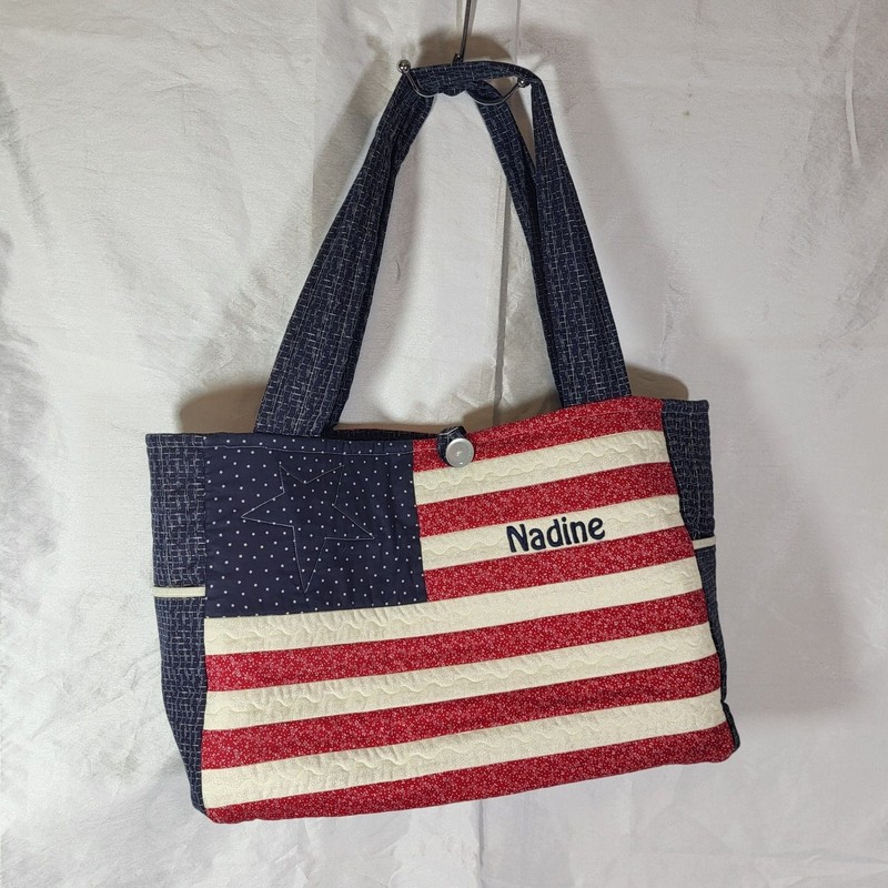 Handmade Quilted Patriotic American Flag Tote Bag Personalized Nadine