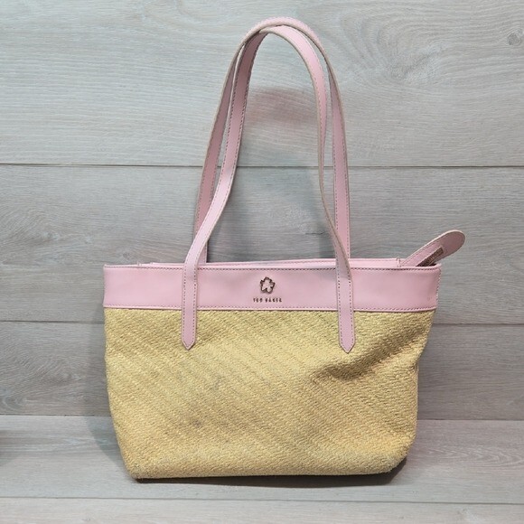 Ted Baker Women Pink& Tan Tote Bag Summer Espadrille Purse