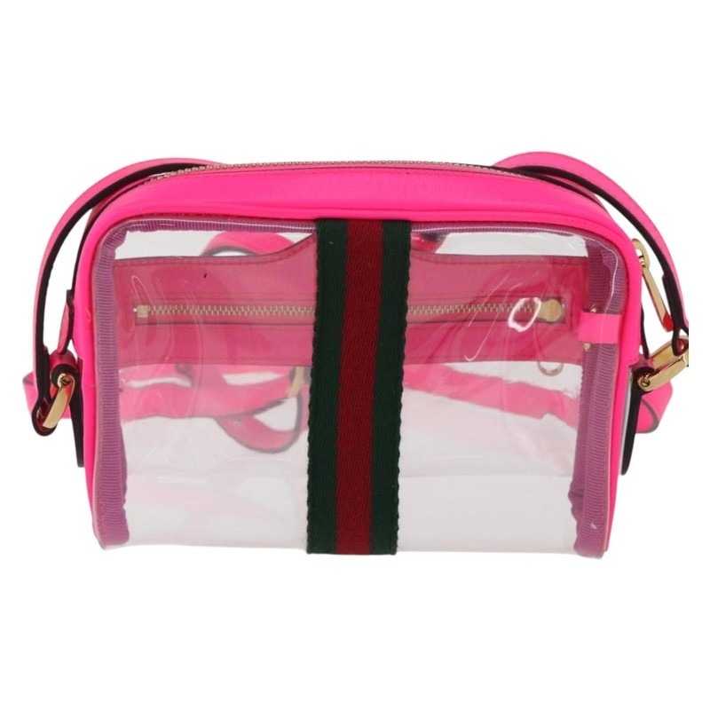 GUCCI Web Sherry Line Shoulder Bag Vinyl Clear Pink 517350 Auth YKZ583A gallery