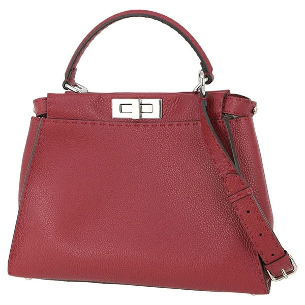 FENDI Peekaboo Medium Selleria Leather Red SHW Handbag Cross body Women 8BN290