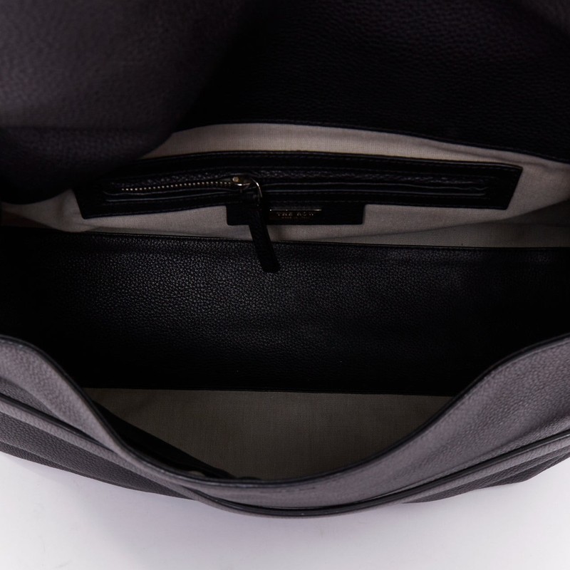 THE ROW Top Handle 14 black pebble leather loop through flap shoulder bag gallery