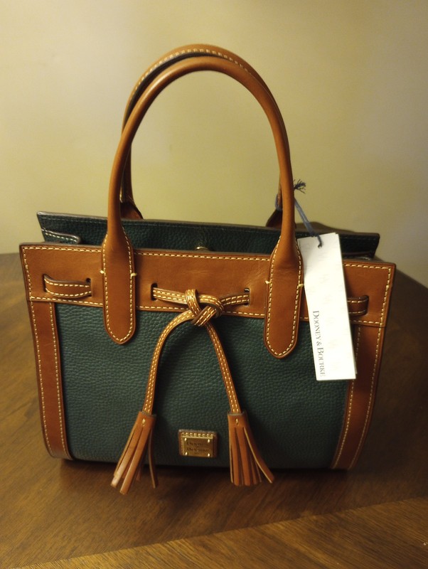 Dooney Bourke ARIEL Pebble Embossed Leather Hunter & Brown Satchel W/Dust Bag