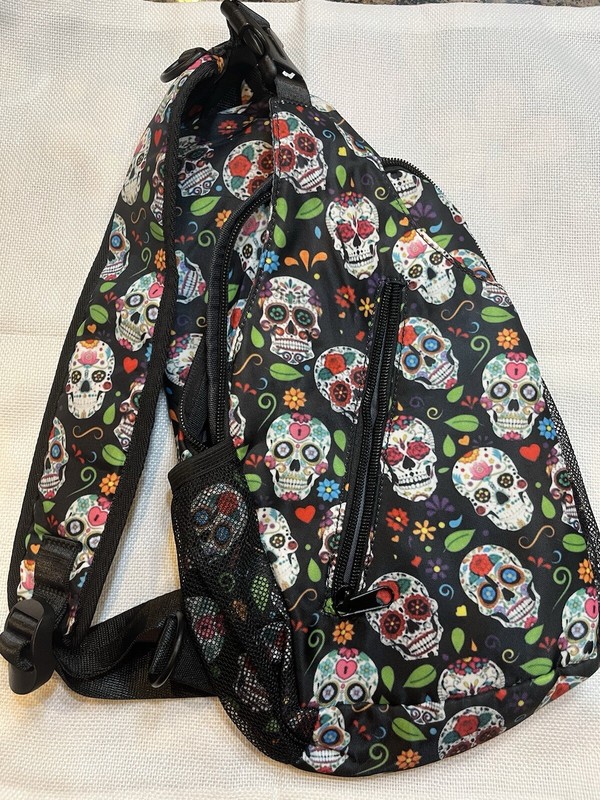 New Sugar skull /day of the Dead/Crossbody/sling bag 14” x 8” bag Halloween (D1)