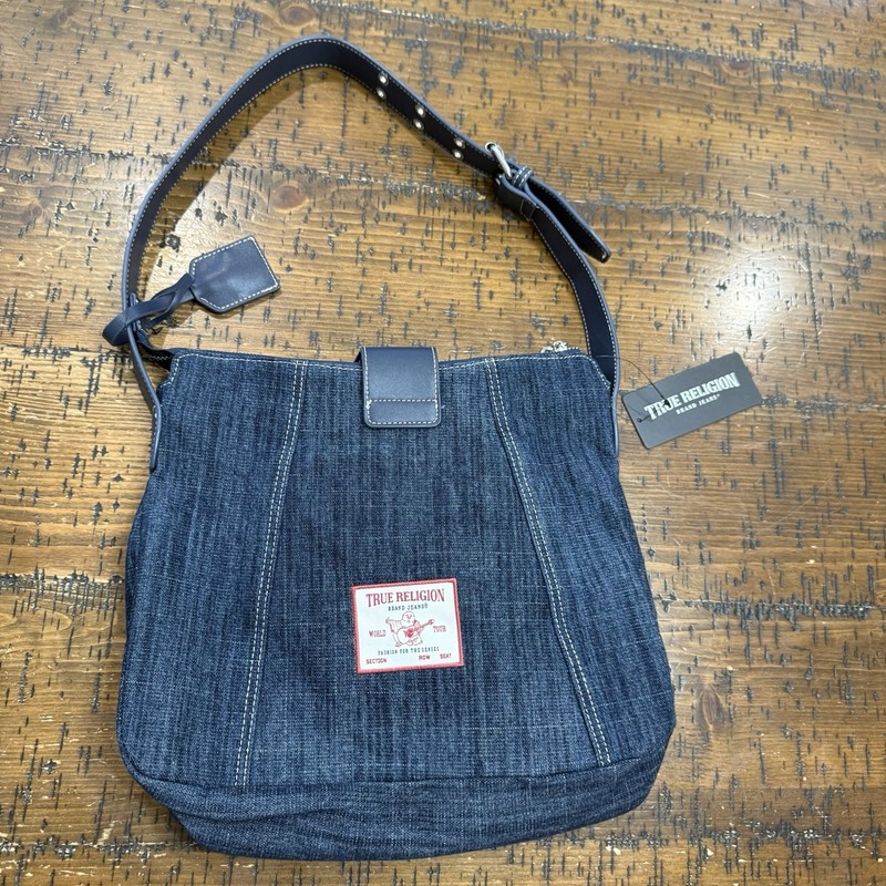 True Religion Dark Denim Hobo Handbag Shoulder Bag Tote Buddha Logo NWT $98 gallery