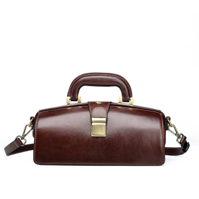 Erivis Genuine Leather Women’s Doctor Bag Black with Crossbody Strap and Handles gallery