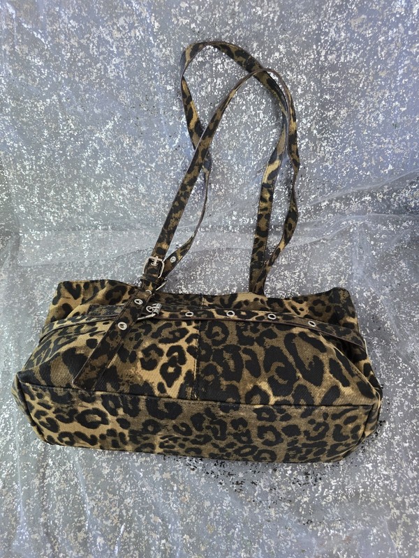 Women’s Brown/Black Leopard Print Shoulder Bag Silver Hardware Grommets Buckle gallery