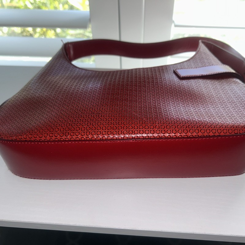 DEFECTIVE Salvatore Ferragamo Gancini Red Leather Shoulder Bag Near Mint G3D gallery