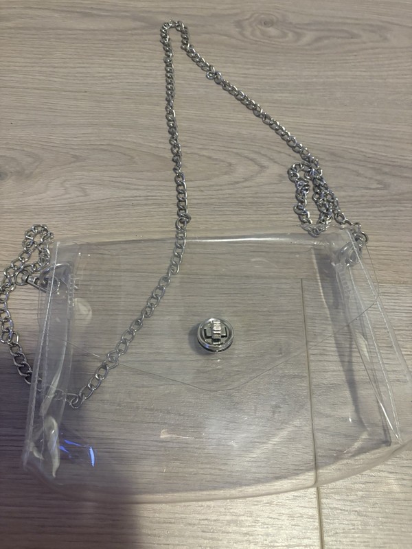 Clear Rectangle Shoulder Bag Silver Metal Chain Strap, Turn Lock, Solid