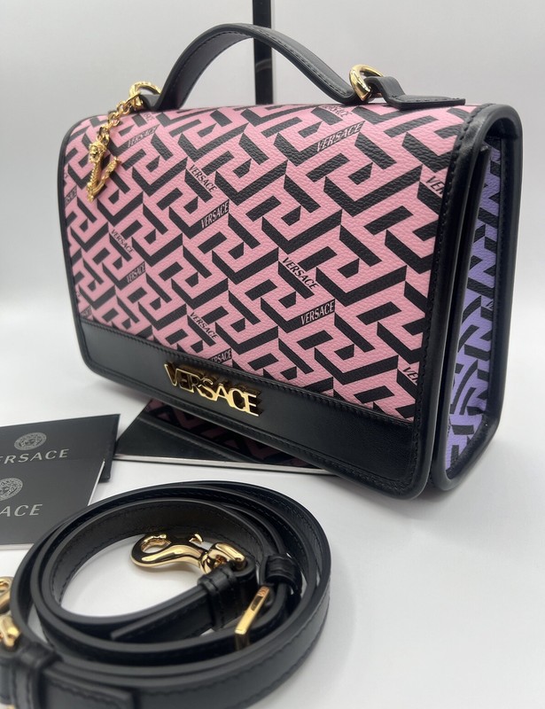 NEW Versace LA GRECA Goddess Top Handle, Shoulder Bag, Black/Pink Medusa