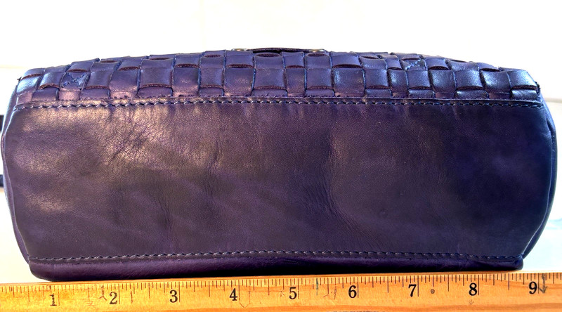 Biba Purple Leather Crossbody Handbag Pockets Cotton Lined Made in Spain 11"W gallery