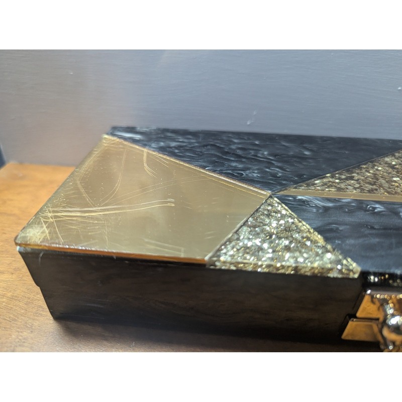 Bobbi Brown x Edie Parker Acrylic Clutch Black Gold Glitter Marbled Geometric gallery