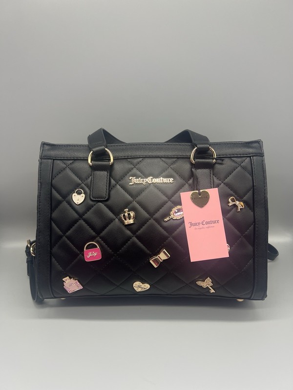 Juicy Couture Black juicy girl only Tote Charms Pink Lining Detachable Strap NEW