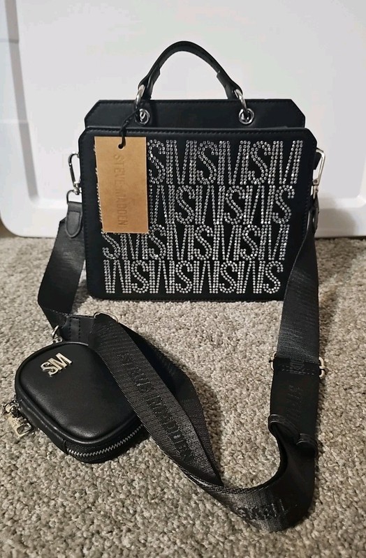 Steve Madden Bevelyn Rhinestone Logo Silver Satchel